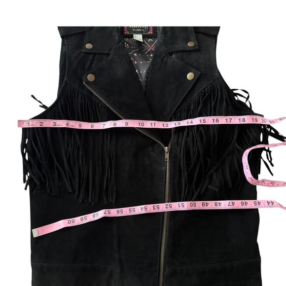 Forever 21 Black Suede Leather Fringe Vest Large‎ Western Biker Rodeo Edgy - Picture 6 of 7